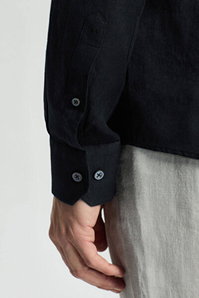 Hemington Siyah Saf Keten Spor Gömlek