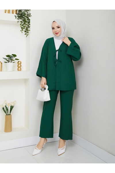 Moda Echer Tie Front Strawberry Fabric Trouser Suit