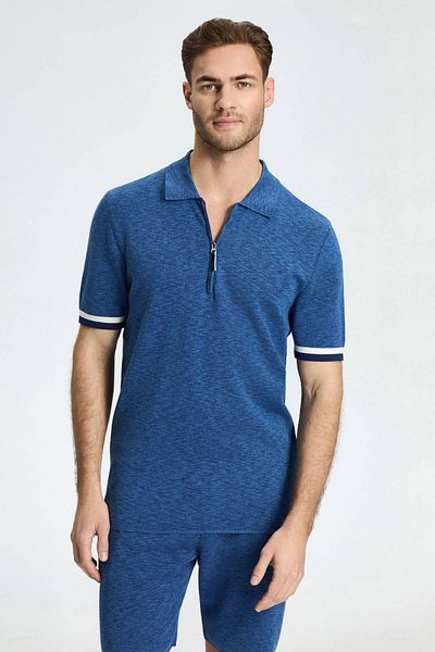 Hemington Pure Cotton Sleeves Stripe Detail Dark Blue Knitwear Polo