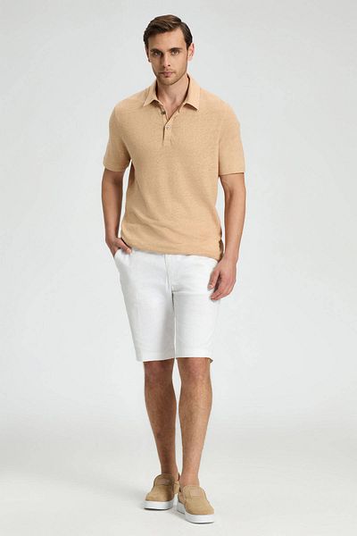 Hemington Pure Linen Sand Color Polo Neck T-Shirt