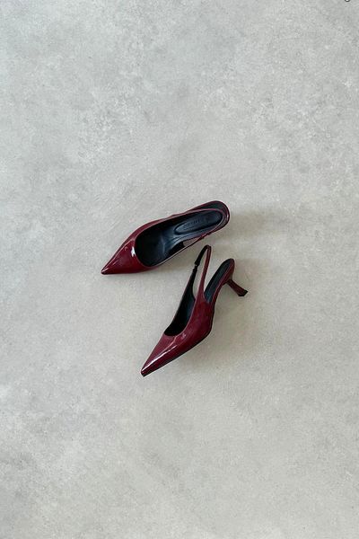 STRASWANS Silver Women's Heeled Patent Leather Shoes Claret Red