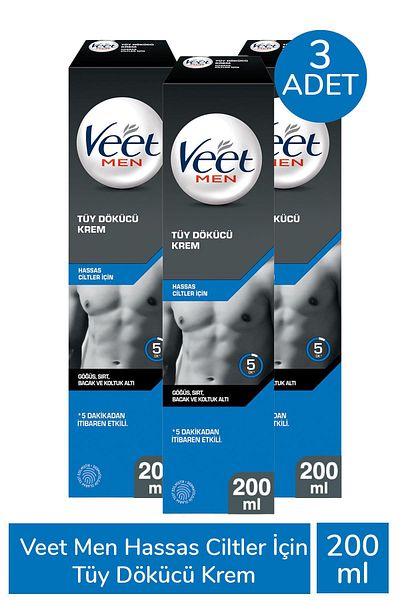 Veet Men Depilatory Cream for Sensitive Skin 200 ml 3 Pieces