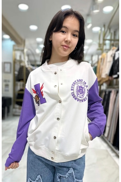 Minimoda Kids İKİ İPLİK KUMAŞA BASKILI KIZ CEKET