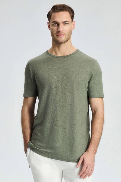 Hemington Pure Linen Khaki Crew Neck T-Shirt