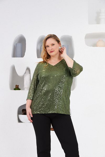 RMG Large Size Lined Blouse - Khaki