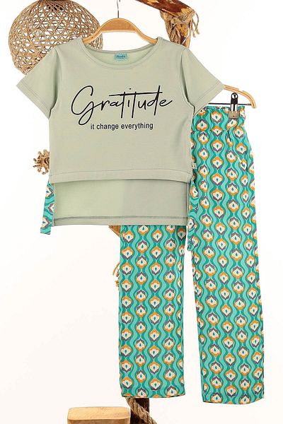 VOY KİDS Girl's Summer 2-3-4-5-6 Years Old Tiril Tiril Viscose Bottom Crop Model T-Shirt Girl's Set