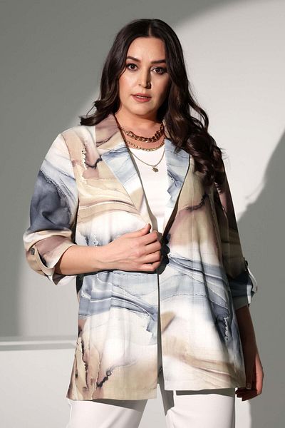 Metpoint Trend42Plus Large Size Tie Dye Pattern Double Breasted Collar Gray Jacket