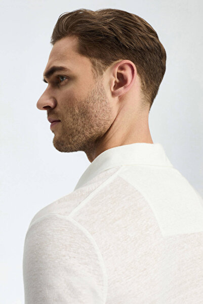 Hemington Pure Linen White Polo Neck T-Shirt