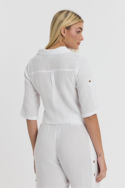 TCT TEKSTİL Γυναικεία μπλούζα - Μουσελίνα με δέσιμο μπροστά - 1020