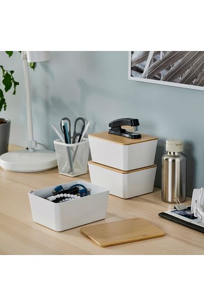 IKEA صندوق كوجيس، أبيض، ١٣×١٨×٨ سم - منظم تخزين قابل للتكديس | ايكيا