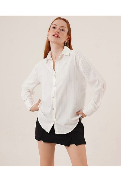 boutich Silver Foil Striped Buttoned Shirt