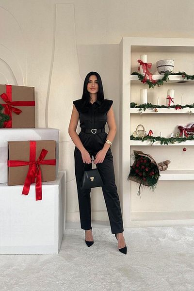 gelirr Black Padded Belted Jumpsuit