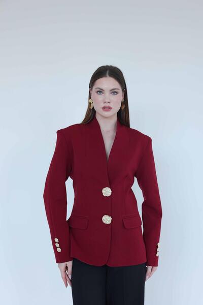 Finna & Co Gold Düğmeli Blazer Ceket Bordo
