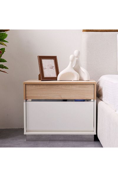Danube Home طاولة جانبية متعددة الاستخدامات من فريزر - أبيض/بلوط طبيعي، الطول: 60 سم × العرض: 40 سم × الارتفاع: 50 سم