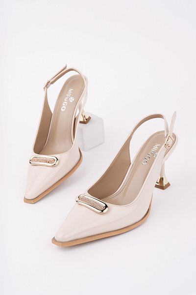 MUGGO Heels Open Back Buckle Detailed Daily Classic Heeled Women's Stiletto Shoes