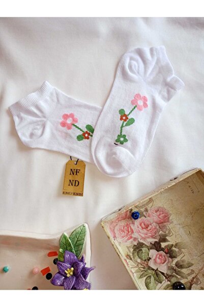 ENEFENDİ 2 чифта памучни безшевни къси чорапи с шарки за жени, размери 36-40, зелени, бели, розови