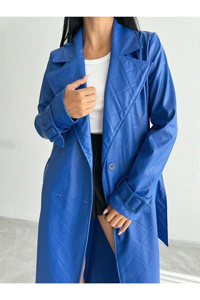 leyla sanat sanata yeni bir bakış açısı Leyla Sanat a New Perspective on Art Quilted Leather Trench - Blue