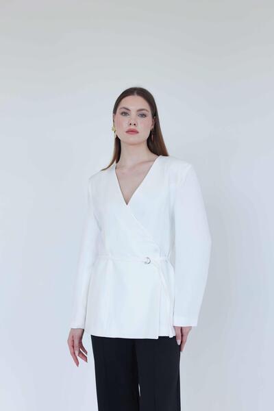 HM Model Kemerli Blazer Ceket Beyaz