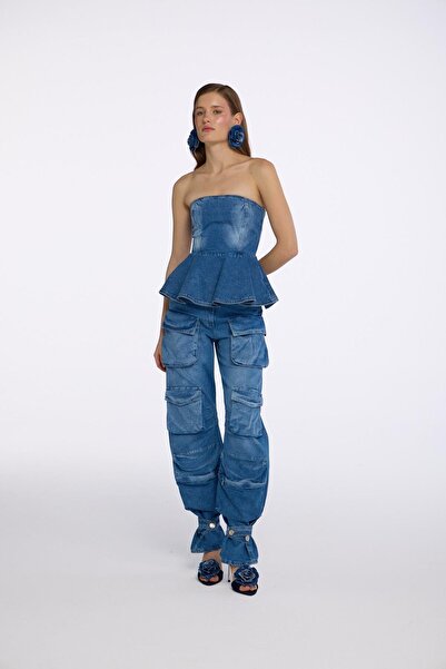 NOK İSTANBUL Bloom Serisi Peony Denim Büstiyer LİGHT BLUE