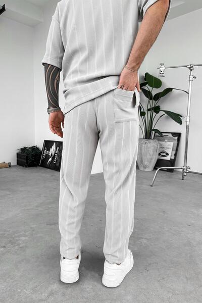 HAFKAGİYİM Gray Stripe Detail Woven Regular Trousers