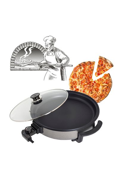 Floria Floria ZLN4957 round electric frying pan, pizza grill, diameter 36 cm, 1500 W, glass lid