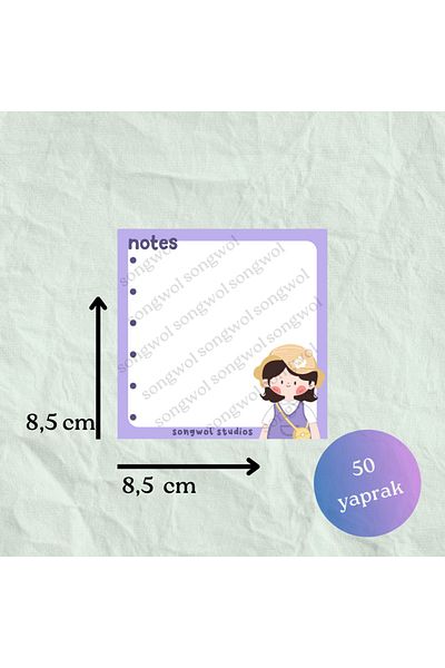 Songwol Studios Chibi Cute Girl with Purple Memo Pad, Memopad, Notepad