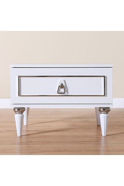Danube Home طقم طاولة جانبية ميريت متعدد الاستخدامات من قطعتين - أبيض/فضي، الطول 65 سم × العرض 49 سم × الارتفاع 47 سم