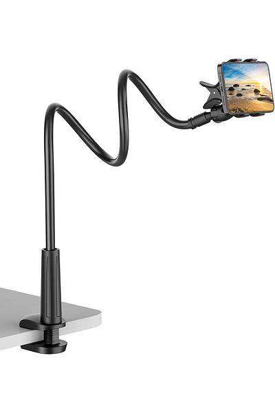 AWH Gooseneck Cell Phone Holder, 360 Flexible Stand Clamp for 3.5-6.5'' Phones (Black)