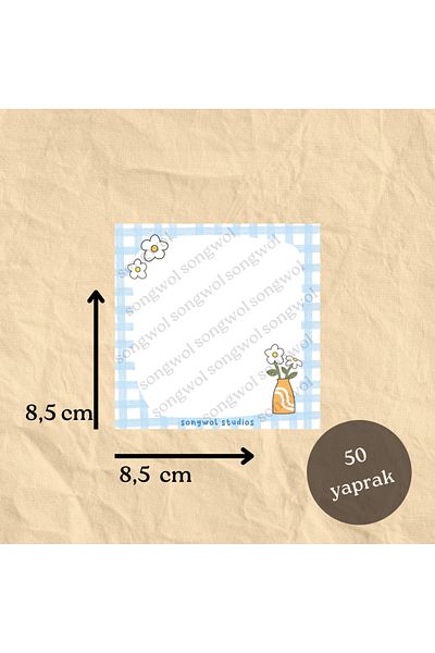 Songwol Studios Daisy Flower Pot, Gingham Memo Pad, Memopad, Notepad
