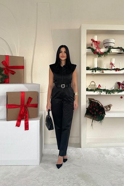 gelirr Black Padded Belted Jumpsuit