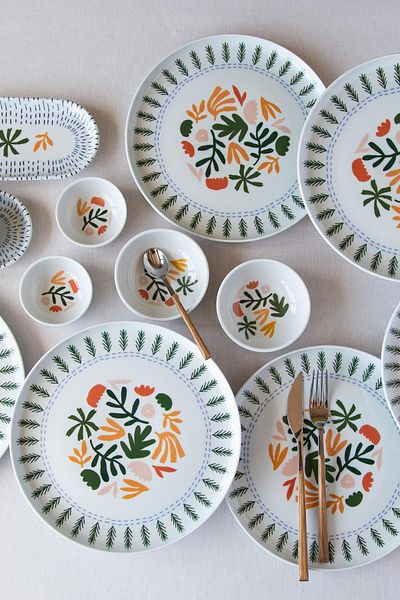 Kütahya Porselen Moderna Harvest 14 Piece Breakfast Set for 6 People