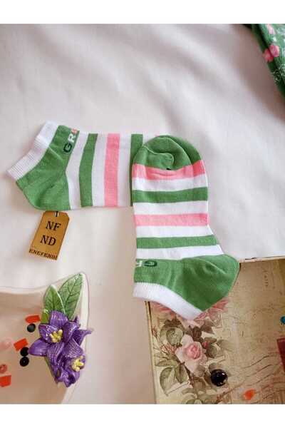 ENEFENDİ Seamless Booties Socks Soft Cotton Short Booties Patterned Women's Socks 36-40 One Piece Green White