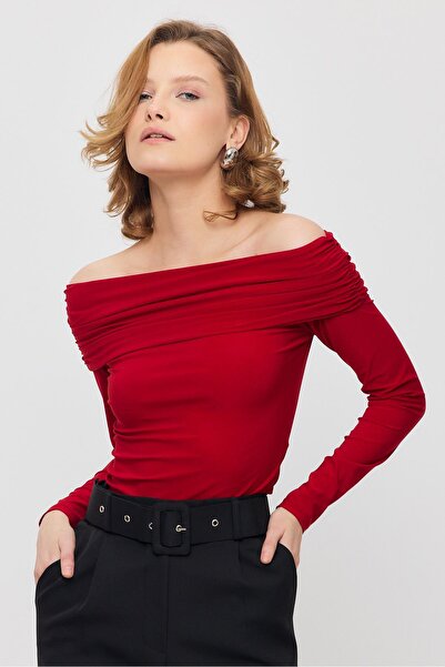 Rays 12222 Madonna Collar Gathered Blouse Red