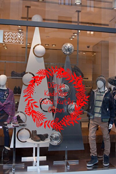 MIGNATIS Autocolant roșu pentru vitrină din sticlă cu flori de la deasupra și...