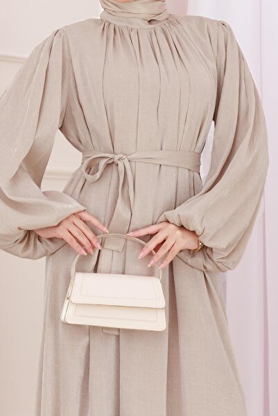 Sevitli Βραδινό φόρεμα μπεζ με μπαλόνι με πέτρα