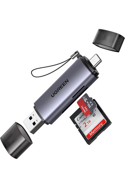 Ugreen قارئ بطاقات SD USB 3.0/USB C OTG محول بطاقة ذاكرة بفتحة مزدوجة