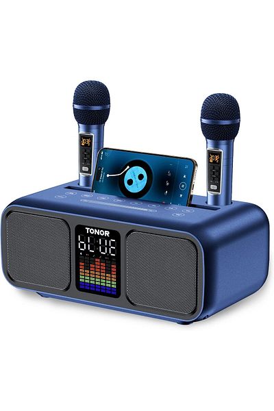 AWH Karaoke Machine – Bluetooth Speaker with 2 Wireless Mics & LED Lights for Parties & Events