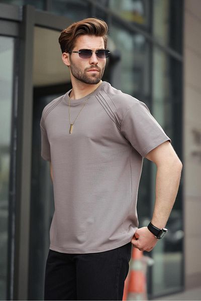 Madmext Ανδρικό μπλουζάκι Brown Crew Neck Basic E7138