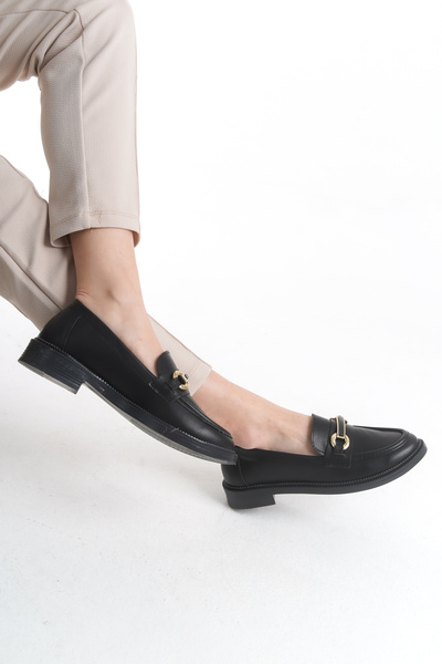Entella Store Kadın Loafer KEMER TOKA Siyah Günlük Ayakkabı