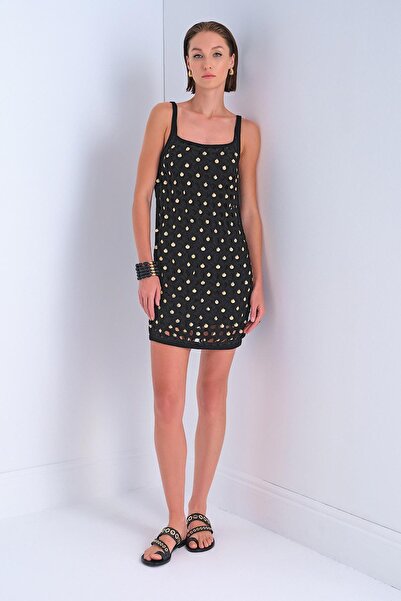 JOIN US Χειροποίητο Μίνι Φόρεμα με Πλεκτό Επένδυση από Πλεκτό Μαύρο Φόρεμα με Στριγκάκια