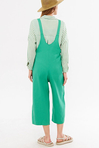 bacc Women's Green Front Pocket Strap Summer Gabardine Gardener Jumpsuit Salopet Bcdf-234202