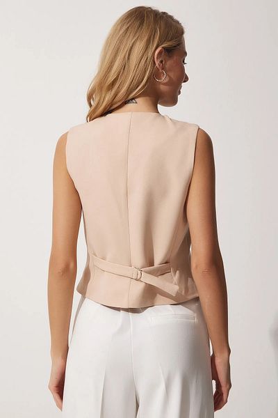 Stil Sepeti Women's Beige V-Neck Lined Body Fitted Vest Tl- 100060064