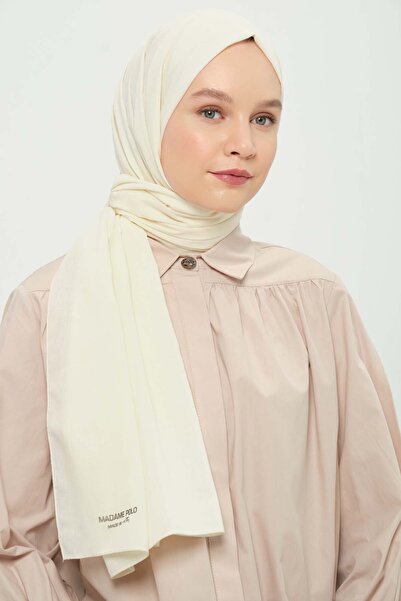 Madame Polo Poly Coton Şal Krem Pamuklu Nefes Alabilen Kırışmayan