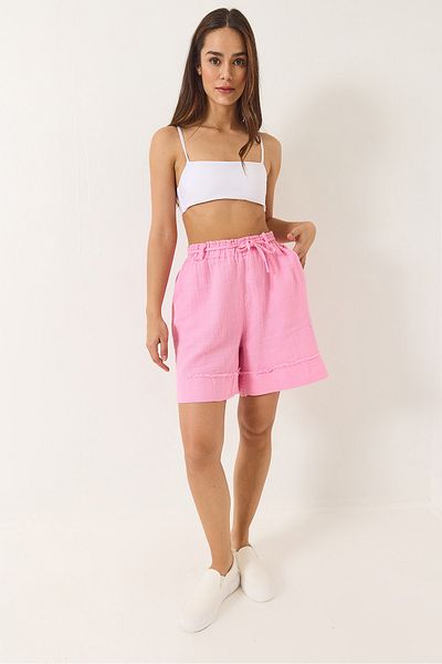 Bianco Lucci Damen-Shorts aus doppeltem Musselin mit elastischem Bund und Taschendetail 5020 60283119