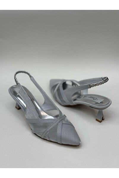 DİVA Ασημί Σατέν Διχτυωτά Γυναικεία Παπούτσια με Τακούνι