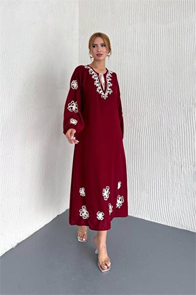 Dipmoda فستان ديب مودا النسائي الصيفي المطرز من الكتان Dpk4149