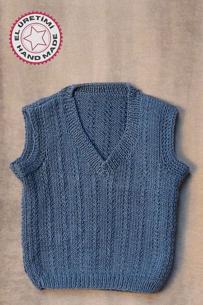 Uretti - Talia 8659 8748 Hand Knitted Blue Boy's Sweater - Age 2