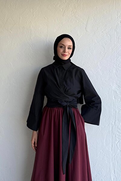 Moca Μαύρο πουκάμισο Valeria Poplin