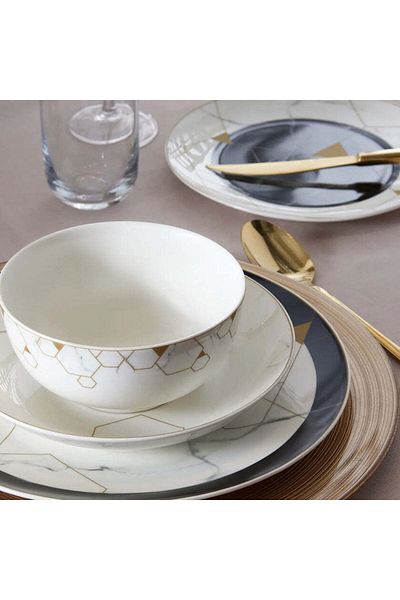 Karaca Set de cină Karaca Gem 24 piese Bone China pentru 6 persoane, negru aur alb