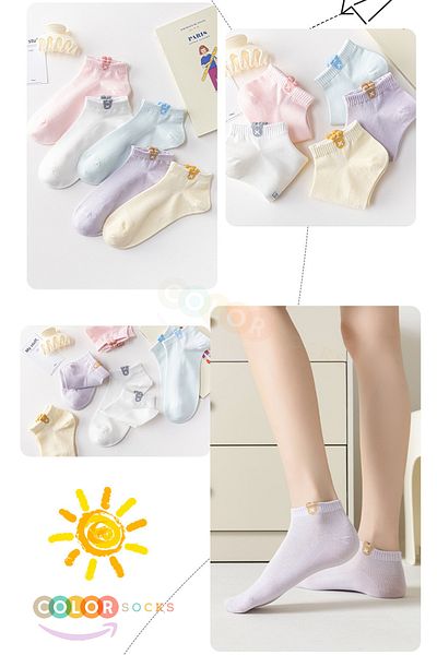 Color Socks 5 Pack Japanese Korean Style Women's Short Booties Summer Socks